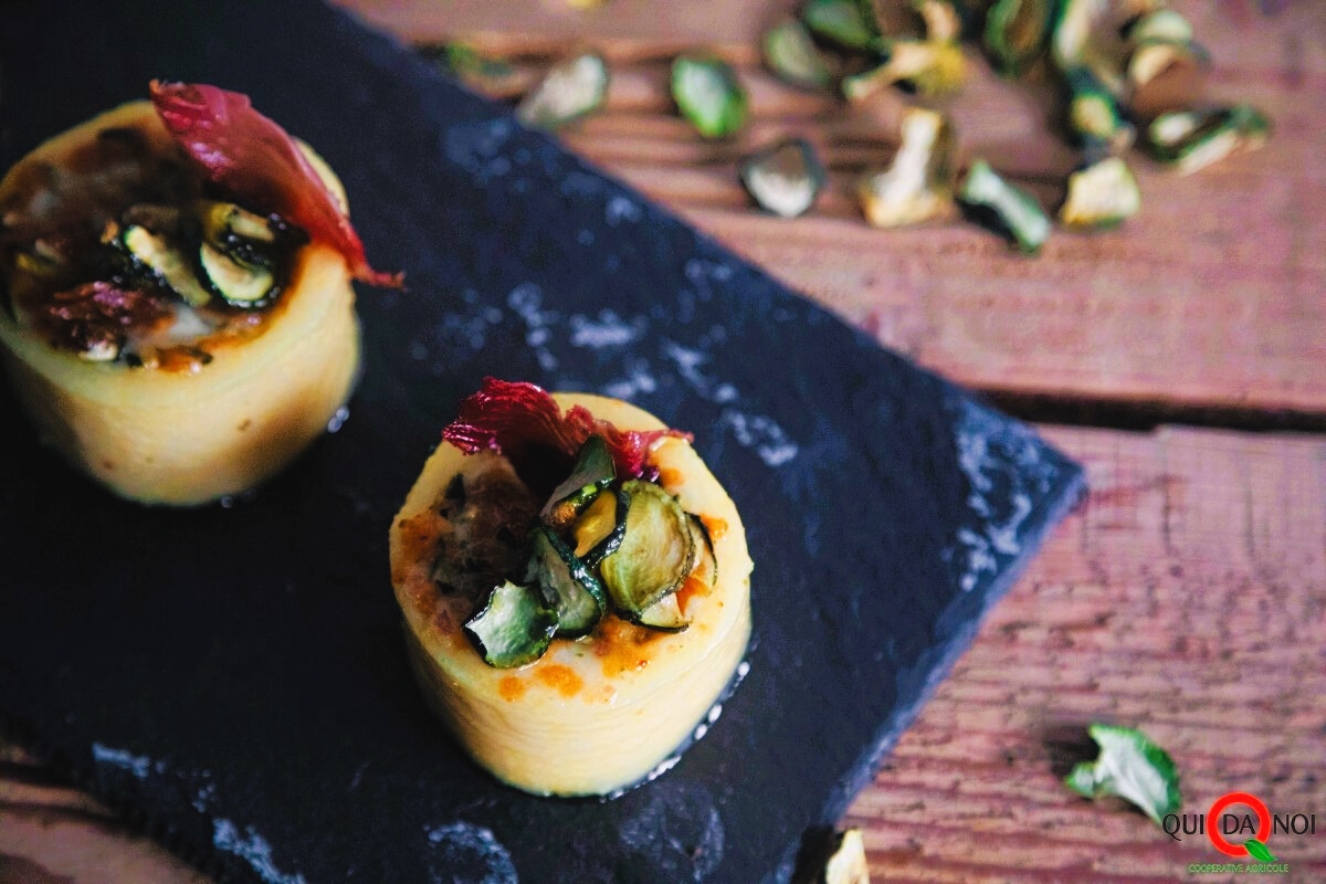 Cestini di Polenta con Zucchine e Speck Croccante